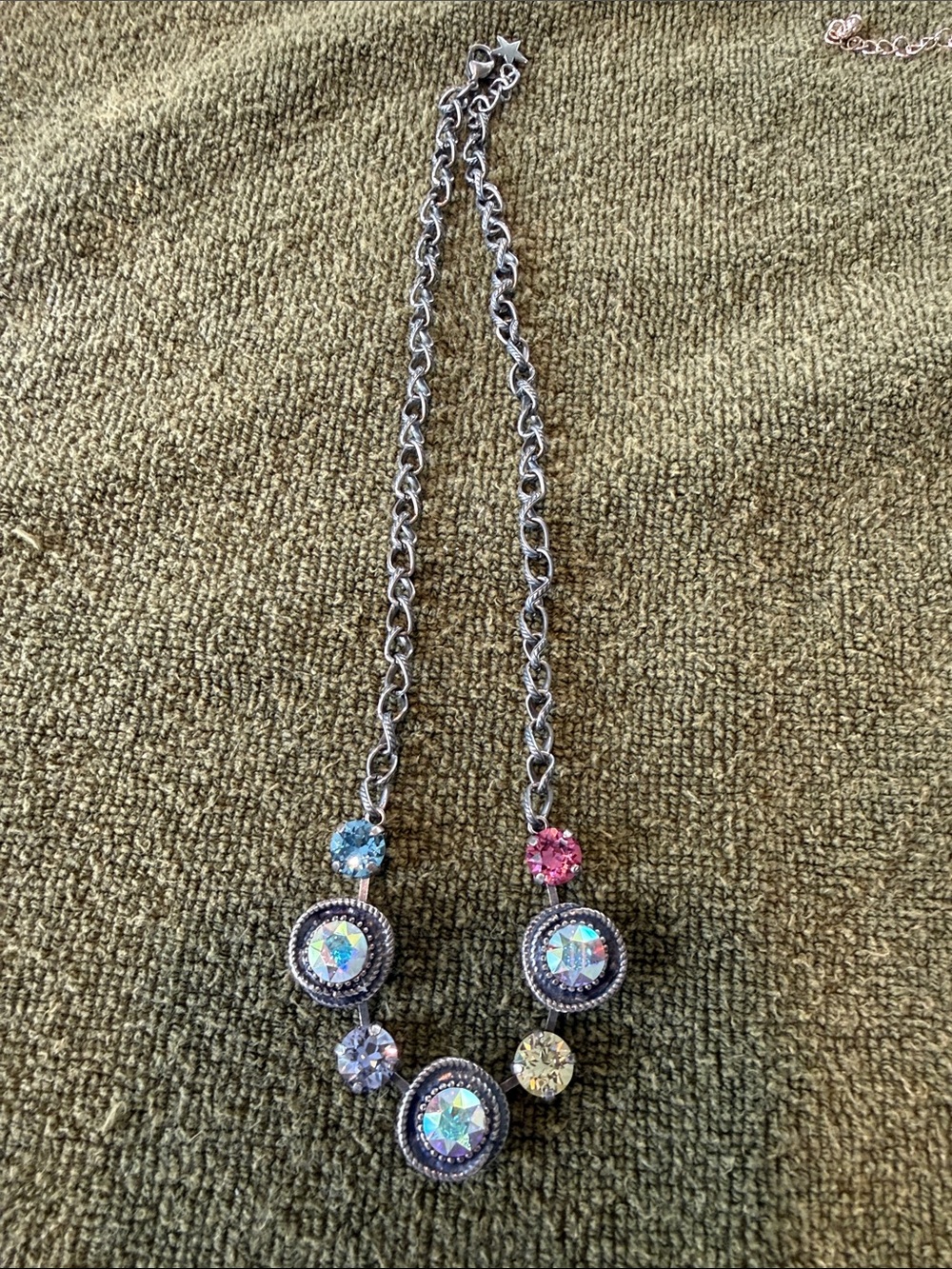 Silver-Tone Multi Crystal Pendant Necklace - Pink & Blue